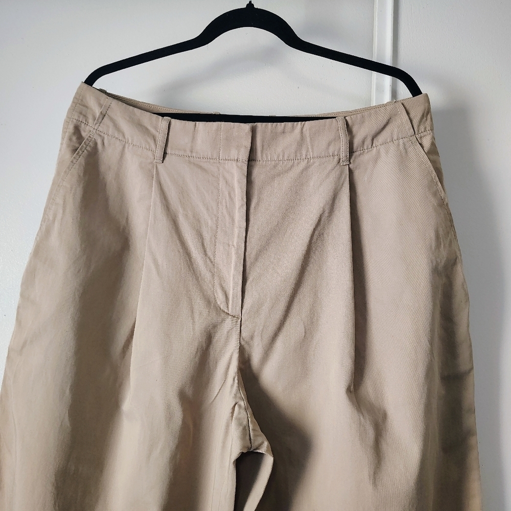 Club Monaco Pleated Cotton Twill Wide Leg high-rise khaki trousers sz 12. - Picture 5 of 17